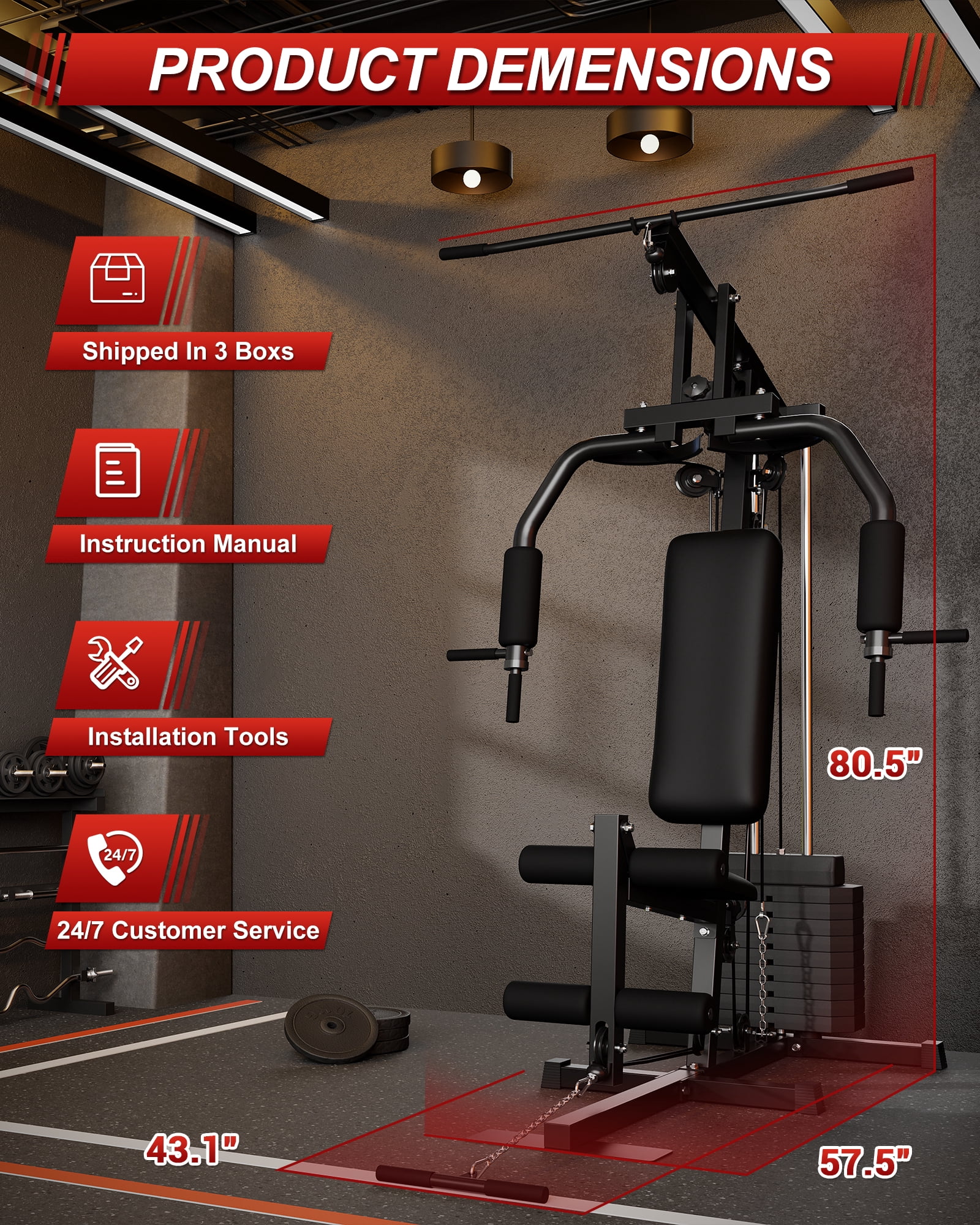 TEQIN Multifunction Workout Machine,Home Gym Equipment Workout Station, Smith Machine With 100lb Weight Stack, Leg Press, Lat Station For Full Body Training