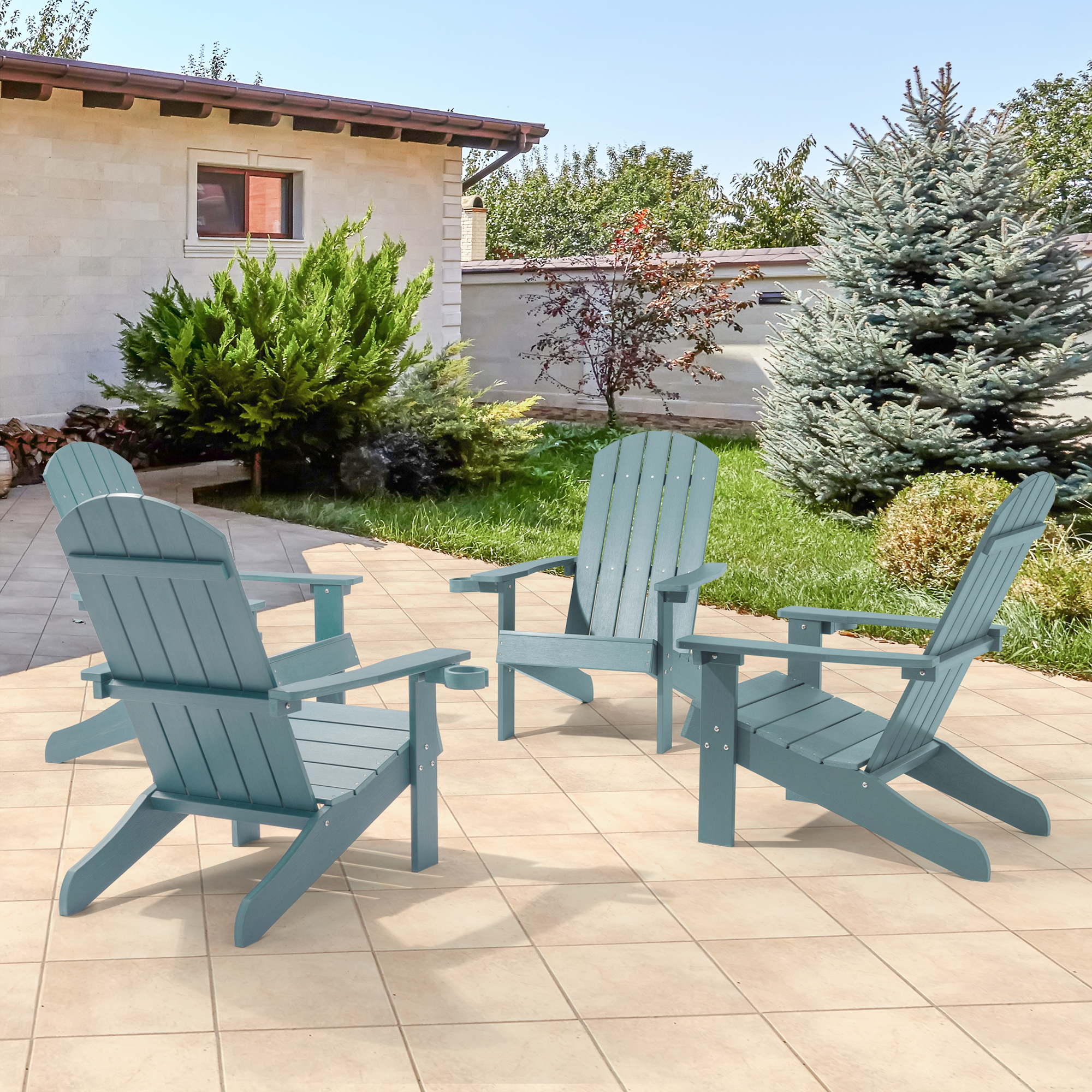 CHYVARY 1 Peak Patio Adirondack Plastic Fire Pit Chair Outdoor Resin Outside Lounge Chair for Yard, deck, lawn and balcony,Lake Blue - image 2 of 9