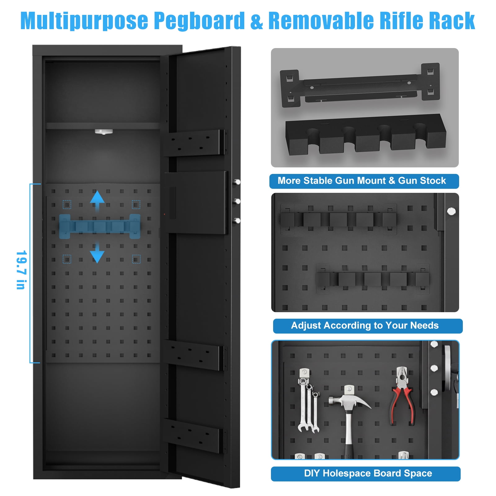 Kavey 6-8 Gun Safe for Shotguns, Large Unassembled Gun Safe for Shotguns with Dual Alarm and Mute Mode, Long Gun Cabinet for Guns with Touchscreen Pad, Removable Shelves