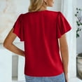 thumbnail image 5 of Ltctricy Satin Blouses for Women Silk Ruffle Short Sleeve V Neck Pleated T-Shirts Dressy Casual Tops Elegant Party Tees, 5 of 6