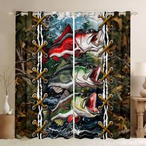 jejeloiu Big Bass Fish Black Out Curtains,Rustic Farmhouse Hunting Curtains Pack of 2 (42x63 Each),Brown Fall Leaves Bedroom Curtains For Men Women,Ultra Soft Home Decor