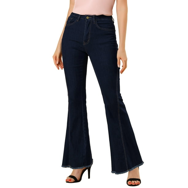 INSPIRE CHIC Pantalones Largos Vintage para Mujer Clásicos de Cintura Alta Jeans de Campana Negros L