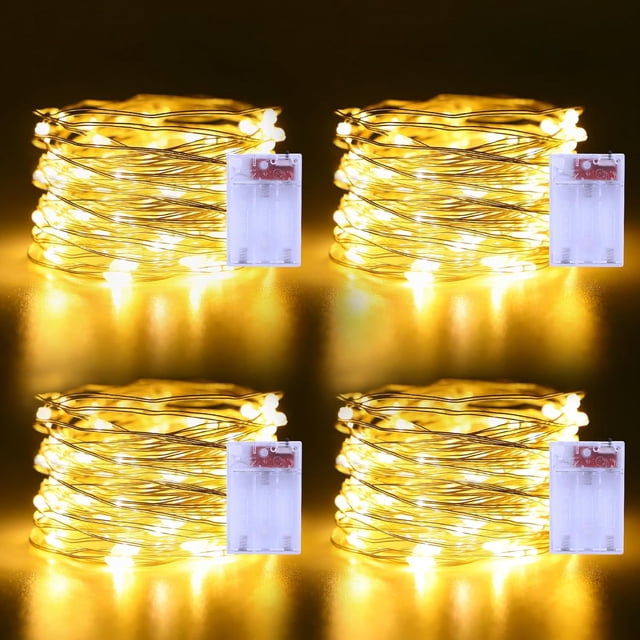 Guirnalda de luces YZhouD a pilas (2 unidades, 5 m, 50 LED, alambre de cobre plateado, luces brillantes para Halloween, Navidad, dormitorio, interior, exterior, boda, dormitorio, decoración (blanco