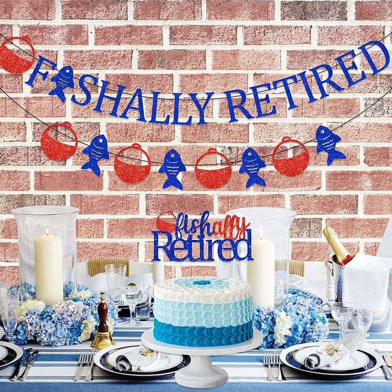 Fishing Retirement Party Decorations for Men, Ofishally Retired Banner Fishing  Themed Party Supplies, Blue and Red Glitter Retirement Banner Garland Cake  Decorations for Men Retirement Party 