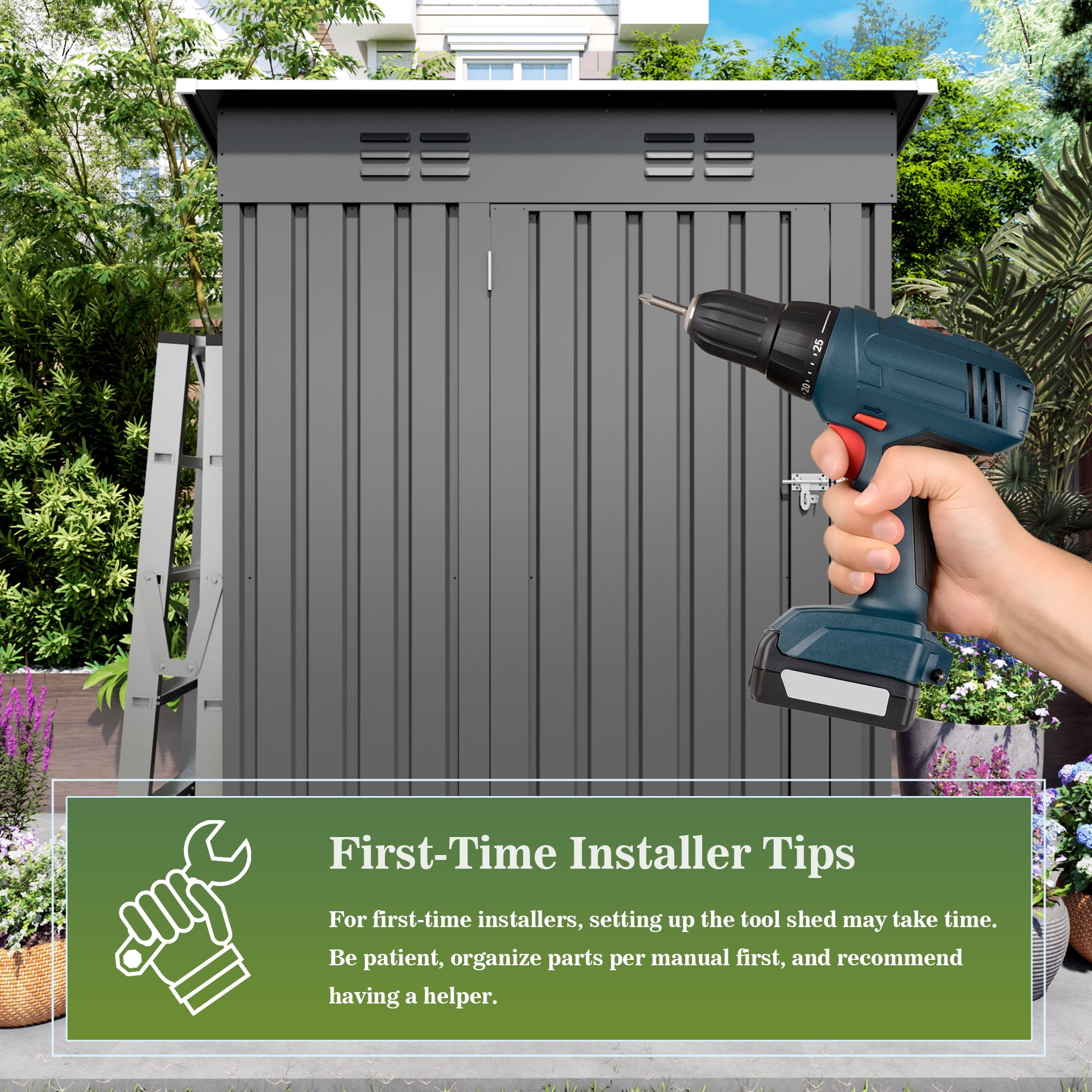 Vigo huseeo 5x3FT Metal Lean To Shed, Outdoor Storage Shed for Patio Backyard Garden (Gray)