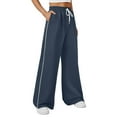 thumbnail image 2 of Fartey Jogging Pants Women Wide Leg Sweatpants High Waisted Drawstring Loose Lounge Pants Comfy Lightweight Workout Trousers with Pockets Navy M, 2 of 8
