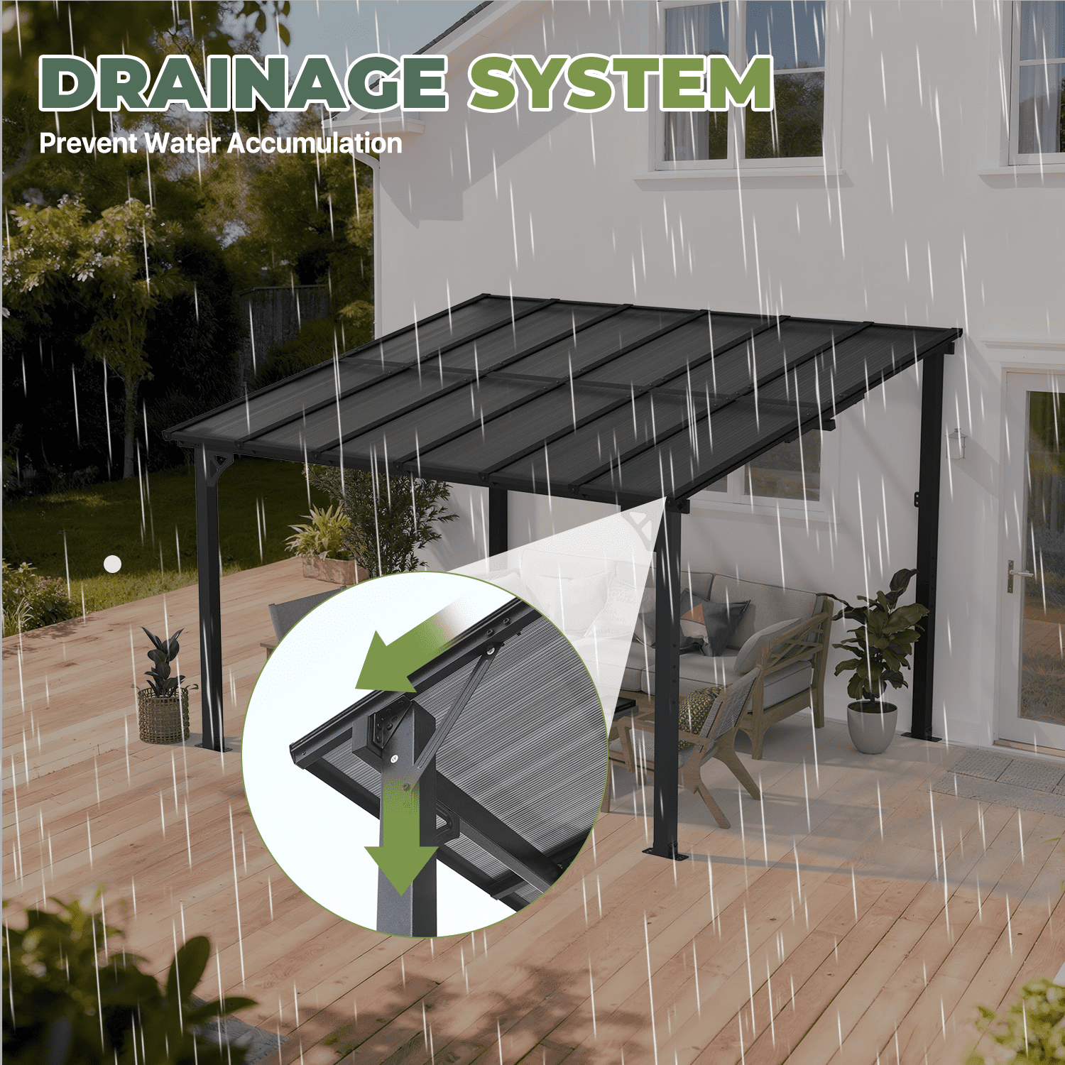 BaPiPro 12x10 ft Wall-Mounted Hardtop Gazebo with Polycarbonate Roof, Aluminum Frame, Outdoor Patio Cover for Poolside or Backyard, UV Resistant