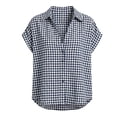thumbnail image 4 of Women's Tie Front Plaid Shirt Short Sleeve Button Down Top Loose Fit Casual Summer Blouse, 4 of 4