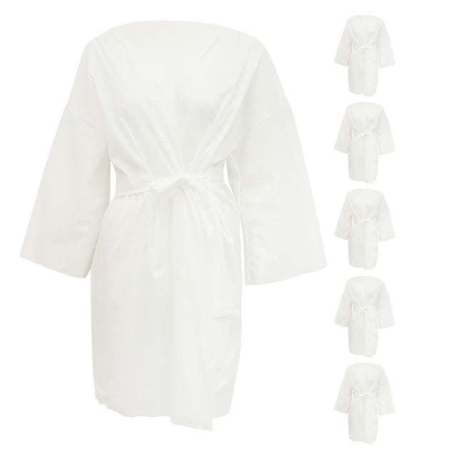 6 Pcs Disposable Bathrobe Salon Robe Smocks Cotton Bath Robes Shower Robe Body Wraps For Women Men Spa Salon Beauty Sauna Bath Tanning