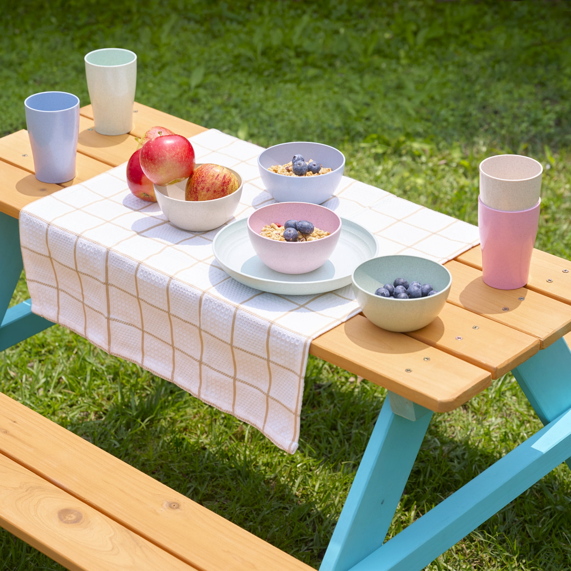 Teamson Kids Outdoor Wooden Picnic Table & Bench Set for Backyard, Patio, Garden, Weather-Resistant Finish