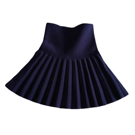 

BueatyH Autumn Children School Girls Solid Color Knit High Waist Bottoming Pleated Skirt