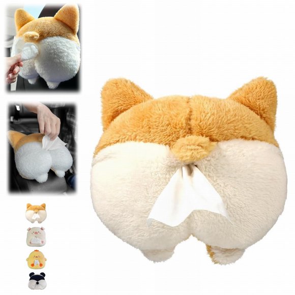 Ceimmolca Corgi Tissue Box Cute Corgi Butt Car Tissue Holder Hanging Funny Plush Tissue Dispenser Corgi Butt Tissue Holder Dispenser Cute Corgi Butt Tissue Box Cover, Orange