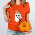 thumbnail image 3 of Halloween T Shirts Womens Pumpkin Ghost Printed Funny Graphic Tees Short Sleeve Crewneck Fall Holiday Tops, Orange D XL, 3 of 6