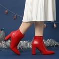 thumbnail image 2 of Unique Bargains Women's Pointed Toe Side Zip Block Heeled Ankle Boots Red (Size 6), 2 of 6
