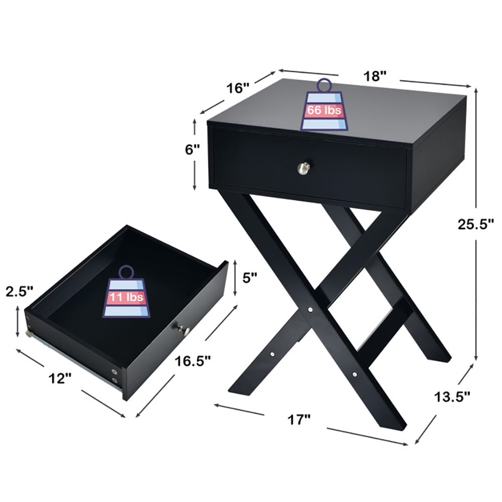 Finihen End Table, Modern X-Shaped Nightstand with Drawer, Bed Side Table, for Small Space, Living Room, Bedroom, Black Finihen End Table, Modern X-Shaped Nightstand with Drawer, Bed Side Table, for Small Space, Living Room, Bedroom, Black