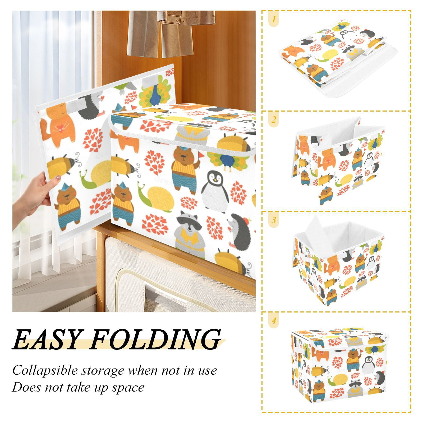 Cute animal pattern background Storage Bins with lid, Decorative Boxes for Shelves, Closet Organizer Basket with Handles, Large,