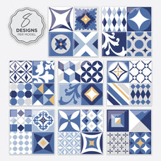 Smart Tiles Peel and Stick Backsplash, 5 Adhesive Tiles, Vintage Blue, 9"x9"