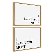 Kate and Laurel Sylvie I Love You More and I Love You Most Framed Canvas Wall Art Set by Maggie Price of Hunt and Gather Goods, 2 Piece Set 18x24 Natural, Quote Words Art Set