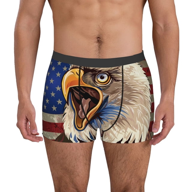 Balery Eagle With USA Flags Calzoncillos bóxer para hombre, ropa interior de algodón suave y transpirable con cinturilla de nailon-Large