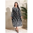 thumbnail image 2 of AURA Plus Size Printed Maxi Dress Long Sleeve Crewneck A Line Loose Fit Comfortable Summer Modest Long Dress for Women, 2 of 6