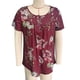 thumbnail image 1 of Camiseta de verano para mujer, blusas informales plisadas con ribete de botones delanteros de manga corta para uso diario, floral rojo vino M, 1 of 2
