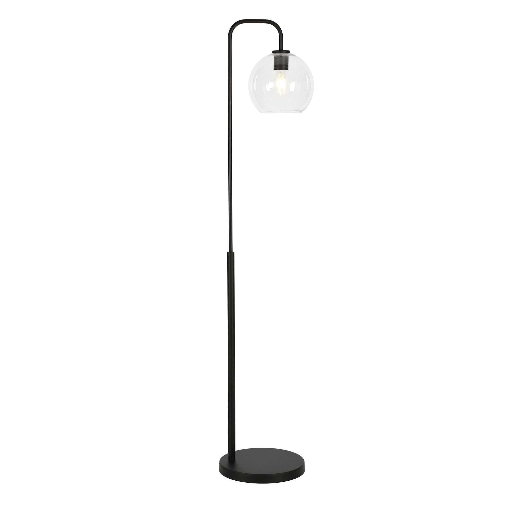 Evelyn&Zoe Harrison Arc Floor Lamp with Glass Shade, Blackened Bronze/Clear