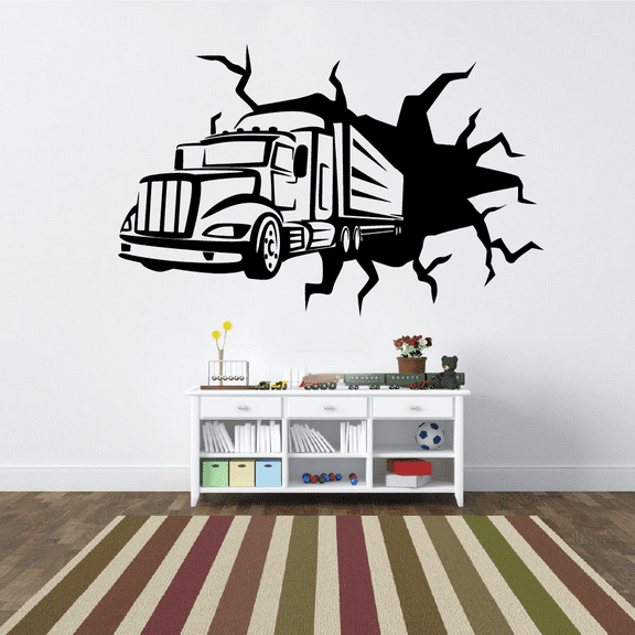 Trailer Truck Silhouette Semi Trailer Truck Silhouette Truck Wall Crack PrintVinyl Wall Art Sticker Decal Home Kids Room Study Room Boys Room Wall Décoration Design Wall Décor Decal Size (24x40 inch)