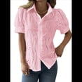 thumbnail image 3 of Blusa de Corta con Cuello Abotonado para Mujer, con Bordado de Ojales Rosa M, 3 of 8