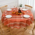 thumbnail image 1 of Round Fall Tablecloth Orange Plaid Thanksgiving Table Cloth \u2013 70 Inch Round Polyester Autumn Orange Tartan Plaid Table Cover Reusable Water Resistant for Holiday Party Kitchen Dining, 1 of 6