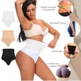 thumbnail image 2 of QINGFSAP Womens High Rise Seamless Thong Panties Striped Waistband Tummy Control Lifting Shaping Underwear, 2 of 3