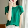 thumbnail image 2 of OSOLU Solid Color Loose Fit Ice Silk Knit T-Shirt Tshirts Tee For Women One Shoulder Design Short Sleeve Casual Tops Lightweight Basic Tee Relaxed Fit Dailywear, 2 of 4