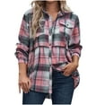 thumbnail image 3 of Feancey Women's Button Down Shirts Long Sleeve Plaid Shacket Lightweight Casual Gingham Shirt Dressy Trendy Going Out Blouses with Pockets Pink L, 3 of 10