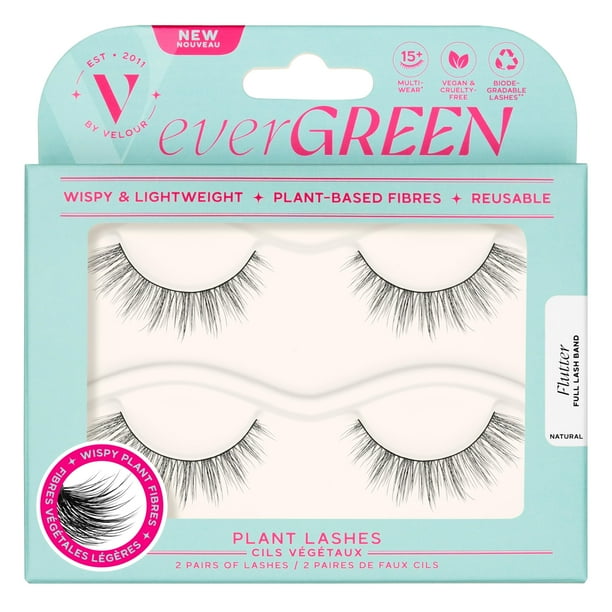 Evergreen Plant Lashes Paquete de pestañas de banda completa Pestañas naturales Wispy Pestañas postizas Fibras a base de plantas acampanadas y volumen natural (Flutter Multi-Pack)