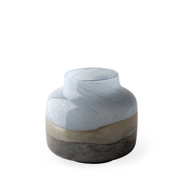 homeroots home decor 397522 9" Ocean Wave Colored Bubble Glass Rounded Square Glass Vase