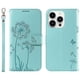 thumbnail image 1 of For iPhone 14 Pro Leather Case Wallet Phone Cover Dandelion Imprint - Green, 1 of 5