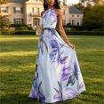 thumbnail image 2 of Zehjuhan Women's Flowy Sleeveless Maxi Dress with Ruching Tie Waist & A-Line Silhouette – Floral Print for Party & Vacation Light Blue，L, 2 of 6
