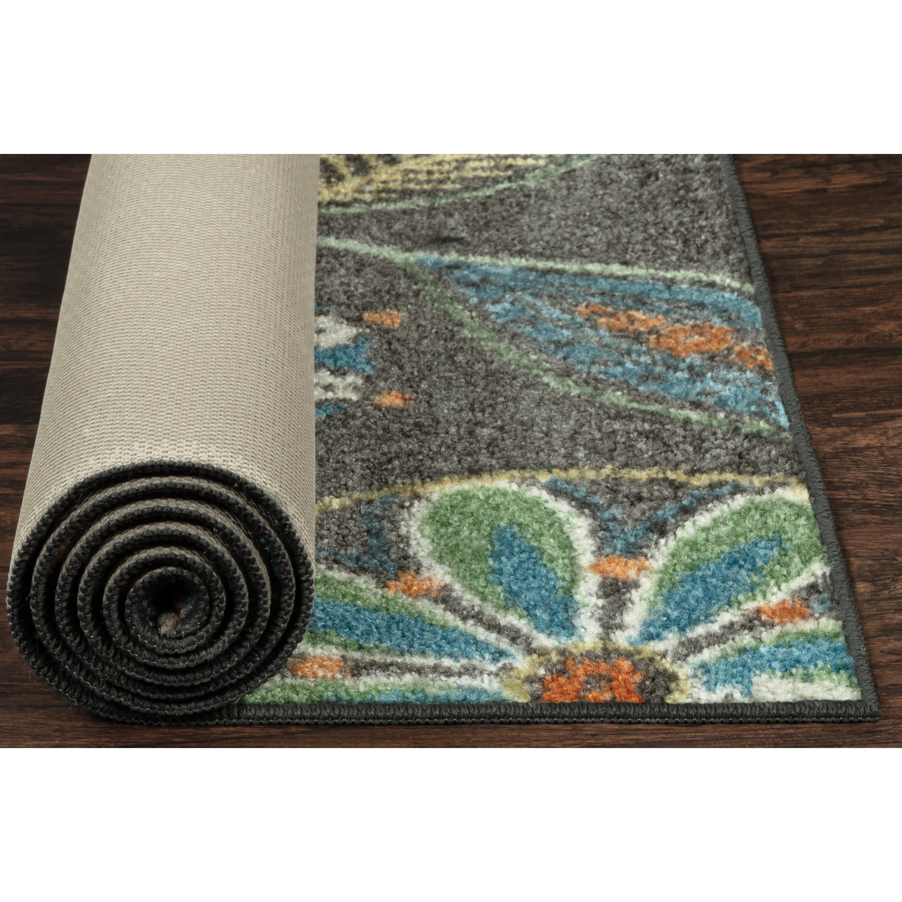 Maples Rugs Reggie Bohemian Floral Dark Grey Non Slip Hallway Runner Rug, 2'6 x 8'