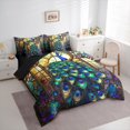 thumbnail image 3 of jejeloiu Cute Peacock 7 Pieces Bedding Comforter Set,Boho Bohemian Full Bedding Set,Vintage Glass Fitted Sheet Flat Sheet For Kids,Super Cozy Room Decor Reversible, 3 of 8