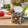 thumbnail image 5 of POLERO PU Leather Square Tissue Box Cover - Brown Highland Cow Sunflower Tissue Cube Box Holder with Metal Button Bottom, Decorative Organizer for Vanity Toilet Night Stand Table Office Car, 5 of 7