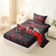 thumbnail image 2 of Castle Fairy Neon Red Sports Car Twin Sheet Sets 3pcs for Teens, Grid Print Bedding for Bedroom, Red Black, 2 of 6