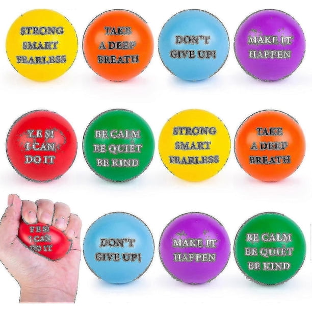 Motivational Stress Balls, 12pcs Inspirational Stress 2 Inch Foam With Positive Quetos For Kids And Adults Stress Relief Hand Exercise