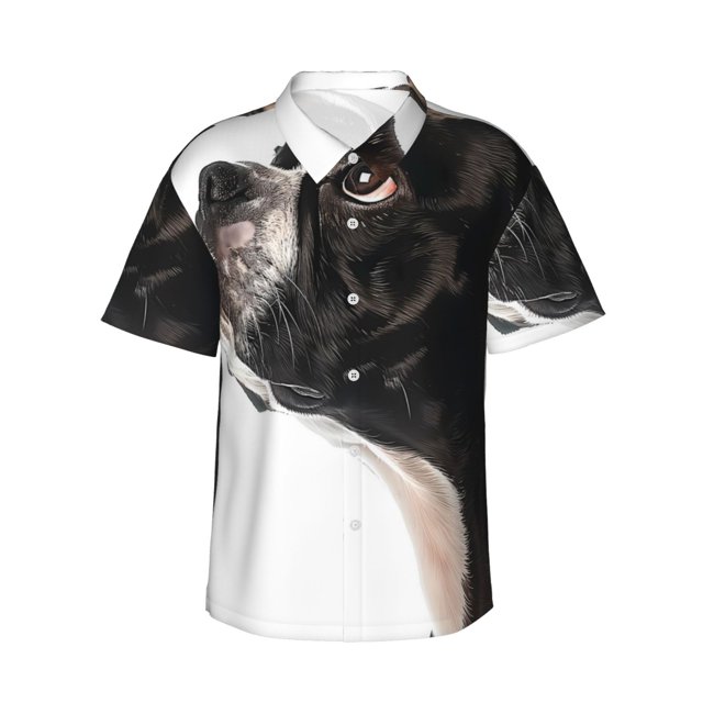Fotbe Black And White Boston Terrier Camisa Hawaiana para Hombre Unisex – Camisa Casual de Verano con Botones de Manga Corta de Algodón y Lino,X-Large