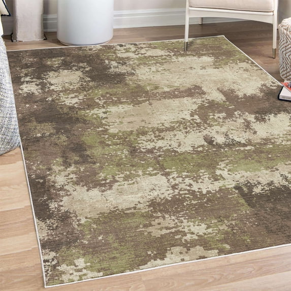 Modern Area Rug with Non-Slip Backing, Contemporary Themed Design Camouflage Tones of Abstract Weathered Shapes, Quality Carpet for Bedroom and Room, 4' X 5.7', Khaki Umber Dark Taupe, by Ambesonne