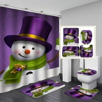 Christmas Sale! 4Pcs Christmas-themed Shower Curtain Sets with 12 Hooks,Bathroom Sets Shower Curtain Sets and Rugs and Accessories