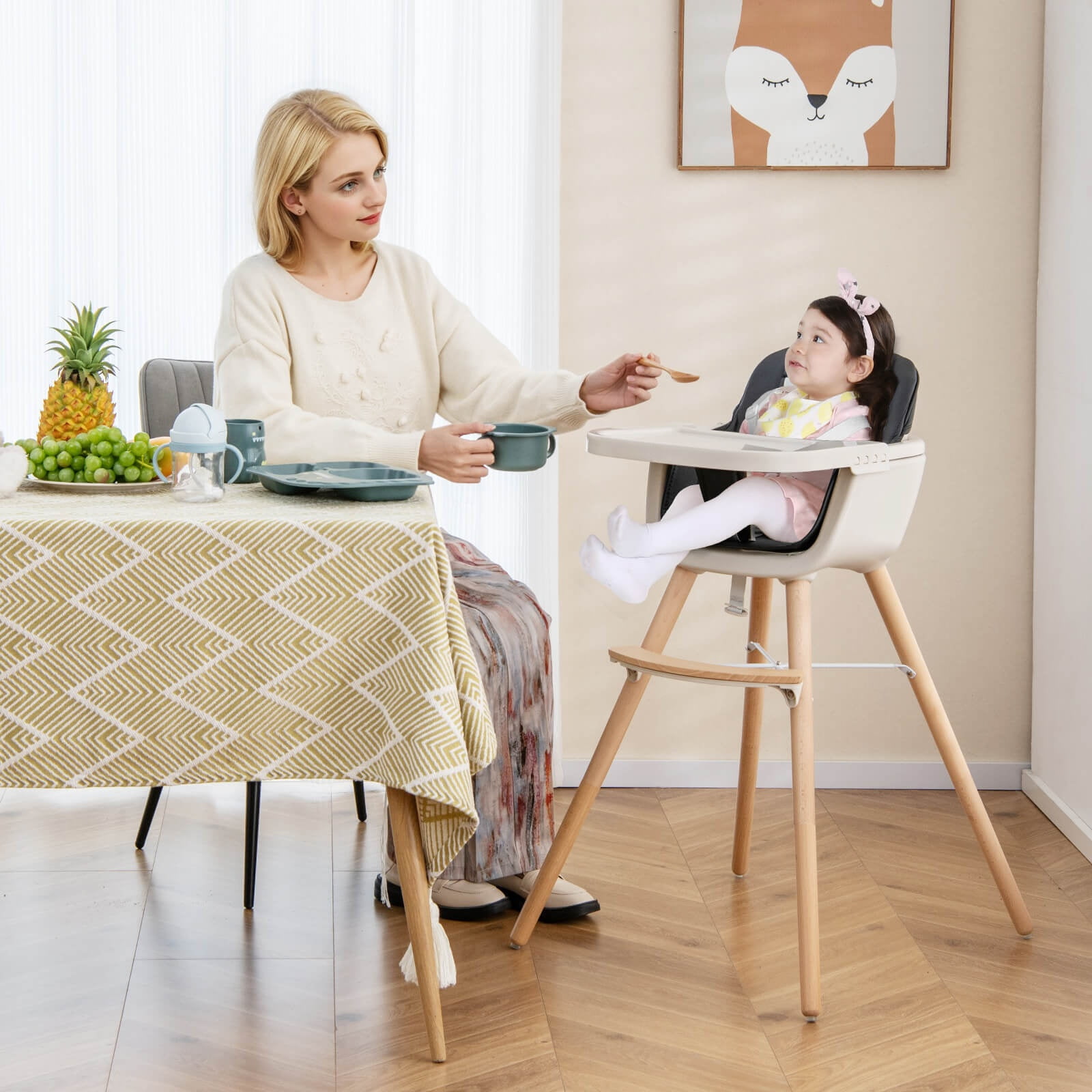 Infans Baby High Chair 6-in-1 Convertible Wooden Highchair for Babies & Toddlers