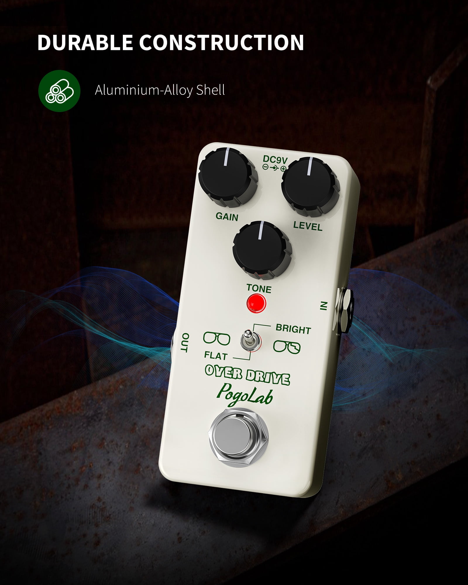 POGOLAB Overdrive Pedal Overdrive Guitar Pedal with Two Effects Bright and Flat True Bypass DC 9V Mini Pedal for Electric Guitar