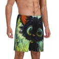 thumbnail image 2 of Balery Cute Big-Eyed Black Cat Pantalones cortos de pijama de punto de algodón para hombre con cinturilla y bolsillos-X-Large, 2 of 6
