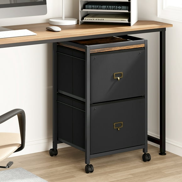 Efficient Mobile Fabric File Cabinet – 2 Drawers, Vertical Storage on Wheels, Fits A4/Letter Files, Under Desk Organizer & Printer Stand, classic color plate plus black cloth drawer 40*40*67
