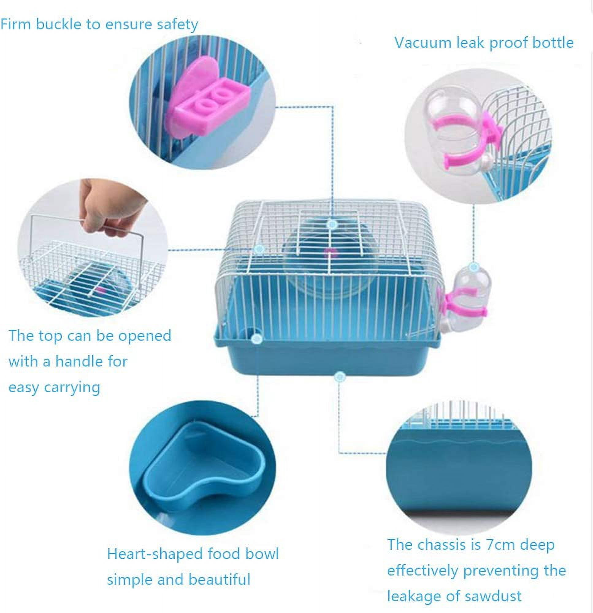 Small Pet Hamster Cage with Running Wheel Water Bottle Food Basin Portable Carrier House Mice Home Habitat for Going Out, Traveling (Green)