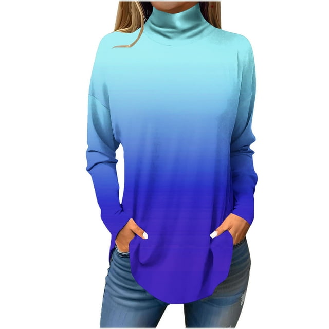 Birdeem T-Shirt pour Femmes à Épaules Dénudées, Manches Longues, Imprimé, Col Montant